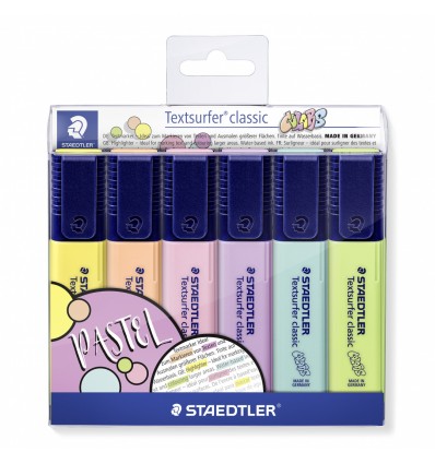 Набор текстовыделителей STAEDTLER Textsurfer Classic, скошенный наконечник, 1-5мм, 6 пастельных цветов