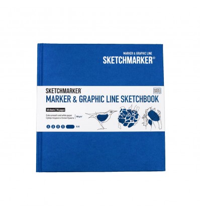Скетчбук для маркеров SKETCHMARKER Marker&Graphic Line, 16,3х16,3см, 180гр., 48л., твердая обложка Синяя