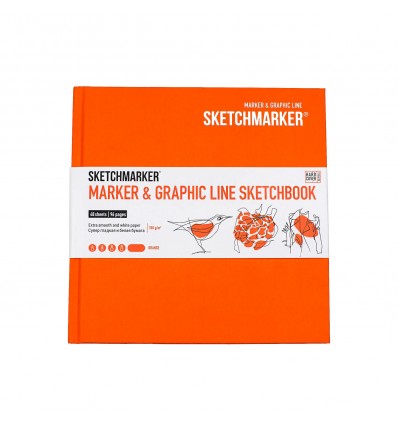 Скетчбук для маркеров SKETCHMARKER Marker&Graphic Line, 16,3х16,3см, 180гр., 48л., твердая обложка Оранжевая