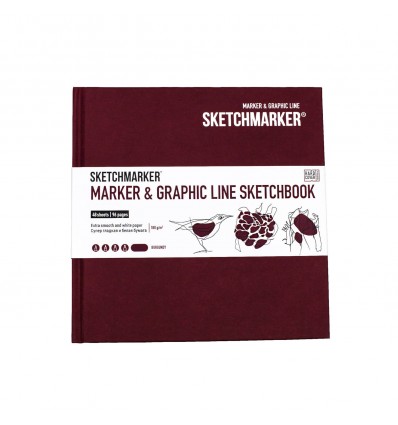 Скетчбук для маркеров SKETCHMARKER Marker&Graphic Line, 16,3х16,3см, 180гр., 48л., твердая обложка Бургундия