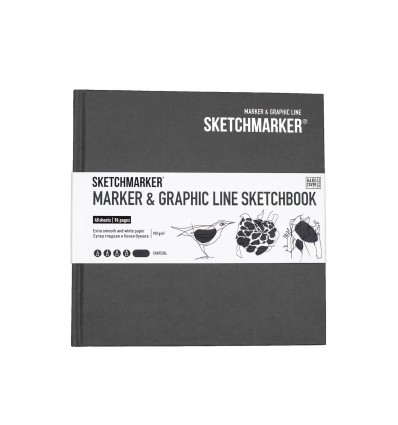 Скетчбук для маркеров SKETCHMARKER Marker&Graphic Line, 16,3х16,3см, 180гр., 48л., твердая обложка Угольная