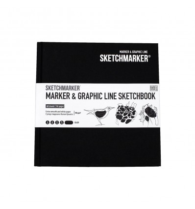 Скетчбук для маркеров SKETCHMARKER Marker&Graphic Line, 16,3х16,3см, 180гр., 48л., твердая обложка Черная