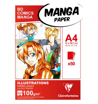Скетчбук для маркеров Clairefontaine Manga Illustrations, А4 (21*29,7см), 100гр., 50 листов, склейка