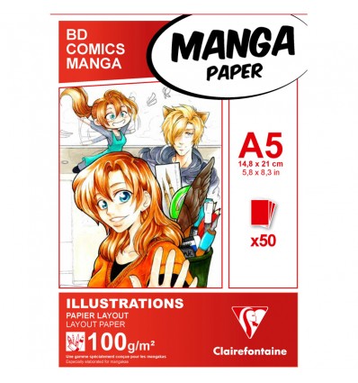Скетчбук для маркеров Clairefontaine Manga Illustrations, А5 (14,8*21см), 100гр., 50 листов, склейка