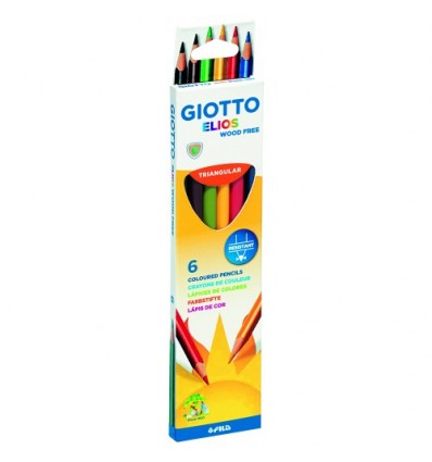 Набор цветных карандашей GIOTTO Elios TRIANGULAR woodfree, 6 цветов в картонной коробке