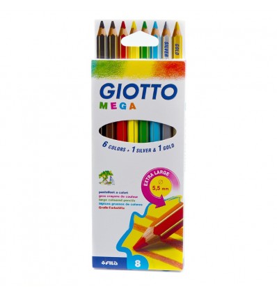 Набор цветных карандашей GIOTTO MEGA 8 цветов в картоной упаковке