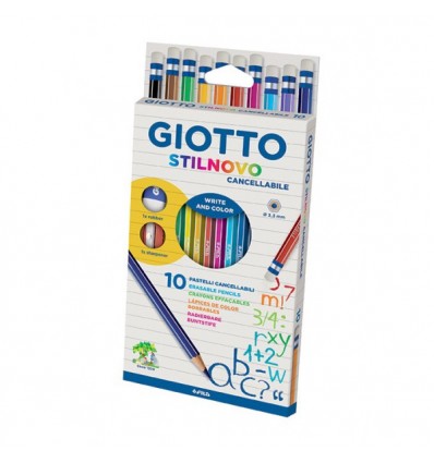 Набор цветных карандашей с ластиками GIOTTO Stilnovo, 3,3мм, 10 цветов, ластик, точилка в картонной коробке