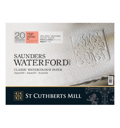 Альбом для акварели Saunders Waterford HP High White (Сатин - гладкая) хлопок, 41х31см, 300г/м2, белая, 20 листов