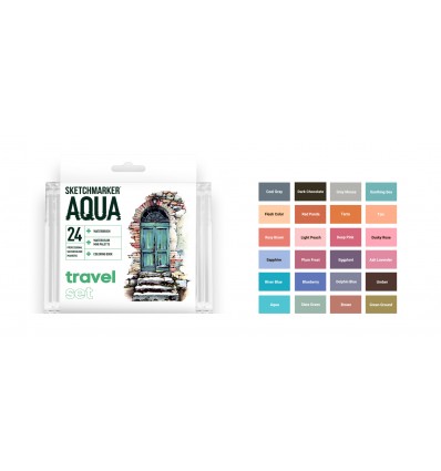 Набор акварельных маркеров SKETCHMARKER Aqua Pro TRAVEL SET (ПУТЕШЕСТВИЕ), 2 пера (кисть и тонкое), 24 цвета