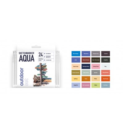 Набор акварельных маркеров SKETCHMARKER Aqua Pro OUTDOOR SET (ПЛЭНЕР), 2 пера (кисть и тонкое), 24 цвета