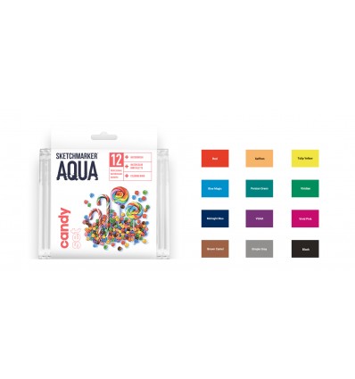 Набор акварельных маркеров SKETCHMARKER Aqua Pro CANDY SET (СЛАДОСТИ), 2 пера (кисть и тонкое), 12 цветов