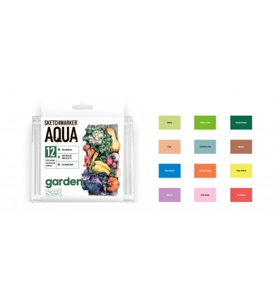 Набор акварельных маркеров SKETCHMARKER Aqua Pro GARDEN SET (САД), 2 пера (кисть и тонкое), 12 цветов