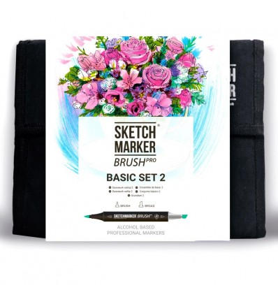 Набор маркеров SKETCHMARKER BRUSH Basic 2 (БАЗОВЫЙ НАБОР 2), 2 пера (долото и кисть), 36 цветов в сумке-органайзере