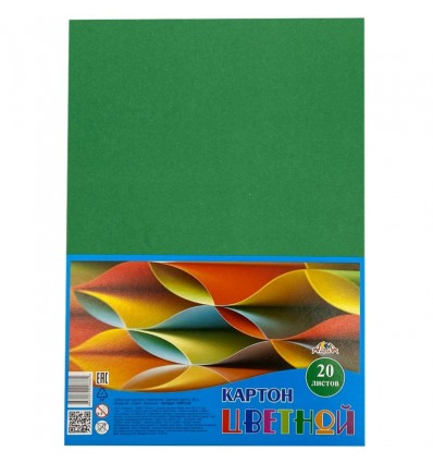 Картон цветной немелованный АППЛИКА, А4, 200гр., 20 листов - 1 цвет (зеленый)