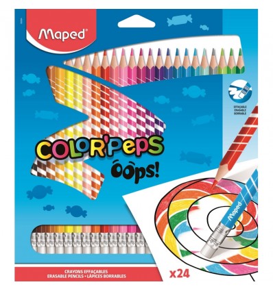 Карандаши цветные треугольные c ластиком Maped COLOR PEPS OOPS, 24 цвета