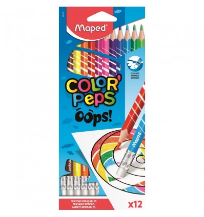 Карандаши цветные треугольные c ластиком Maped COLOR PEPS OOPS, 12 цветов
