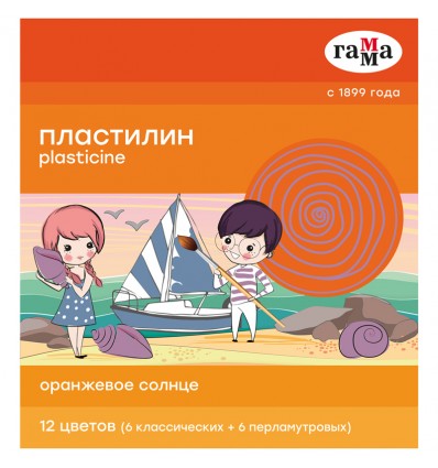 Пластилин ОРАНЖЕВОЕ СОЛНЦЕ ГАММА со стеком, 12 цветов (10 классич, 6 перлам., золотой и серебрян.), 172 гр