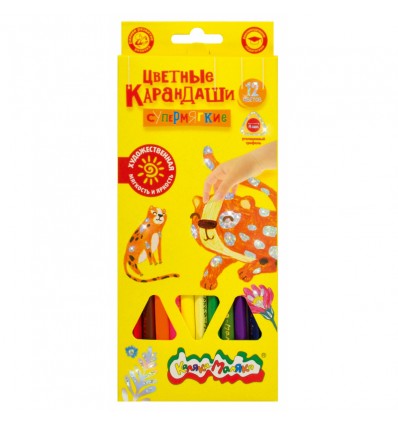 Карандаши цветные трехгранные утолщенные Каляка-маляка ПРЕМИУМ, 12 цветов