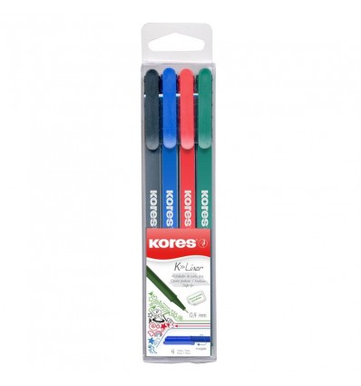 Капиллярные ручки Kores, 4 цвета (толщина линии 0.4 мм)