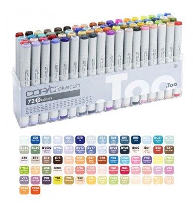 Набор маркеров Copic Sketch 'D, 2 пера (кисть и долото), 72 цвета