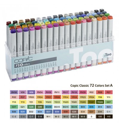 Набор маркеров Copic Classic A, 2 пера (тонкое и долото), 72 цвета
