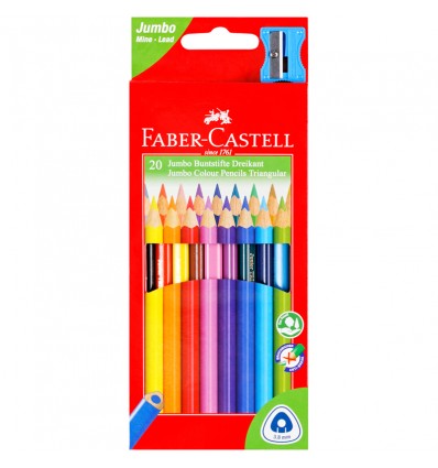 Набор цветных треугольных карандашей FABER-CASTELL JUMBO, 20 цветов, точилка