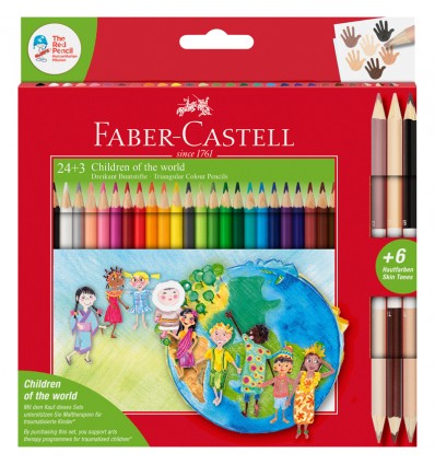 Набор цветных трехгран карандашей FABER-CASTELL Дети мира, 24 цвета + 3шт (6цв) оттенки кожи