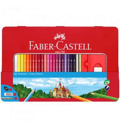 Набор цветных карандашей FABER-CASTELL ЗАМОК, 48 цветов, в метал. коробке (2ч/г кар.+ластик+точилка)