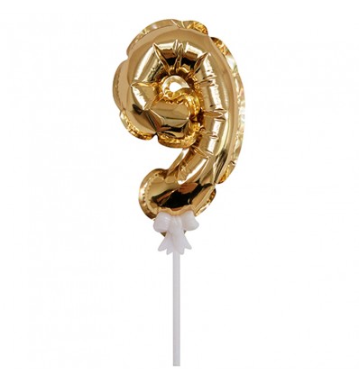 Шар самонадувной фольгированный ЦИФРА 9, Золотой, 18 см