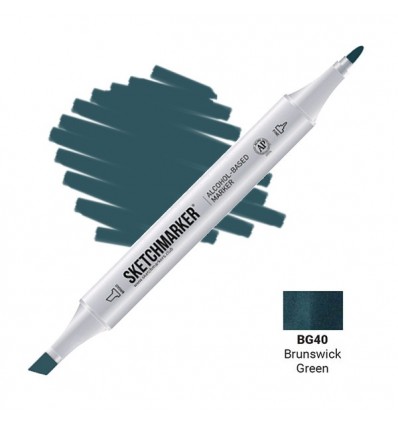 Маркер SKETCHMARKER двухсторонний, 2 пера ( долото и тонкое), Цвет: BG40 зеленая киноварь (Brunswick Green)