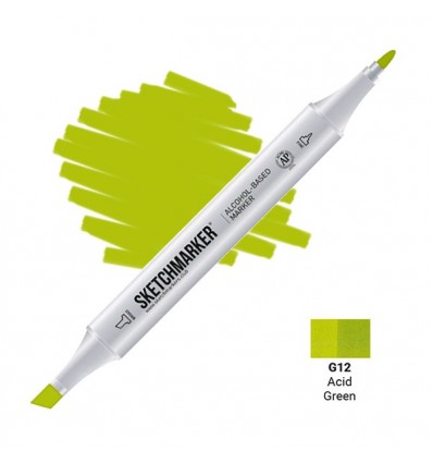 Маркер SKETCHMARKER двухсторонний, 2 пера ( долото и тонкое), Цвет: G12 Ярко зелёный (Acid Green)