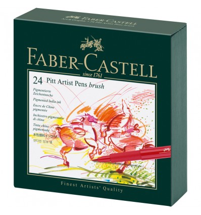 Капиллярные ручки-кисти FABER-CASTELL Pitt Pen brush, 24 цвета, в студийной (кожзам.) коробке