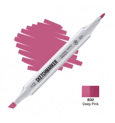 Маркер SKETCHMARKER двухсторонний, 2 пера (долото и тонкое), Цвет: R32 Глубокий Розовый (Deep Pink)