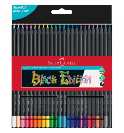 Набор цветных трехгранных карандашей FABER-CASTELL Black Edition, 24 цвета, черное дерево