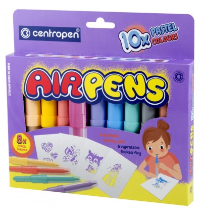 Фломастеры воздушные Centropen AirPens Pastel Colours, 10 Пастельных цветов (8 трафаретов)