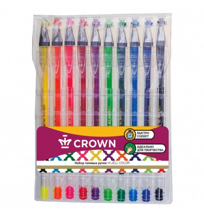 Набор гелевых ручек Crown Hi-Jell Color, 0.7мм, 10 цветов