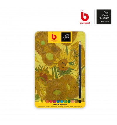 Набор цветных карандашей Bruynzeel National Gallery Подсолнухи Ван Гог, 12 цветов в металлической коробке