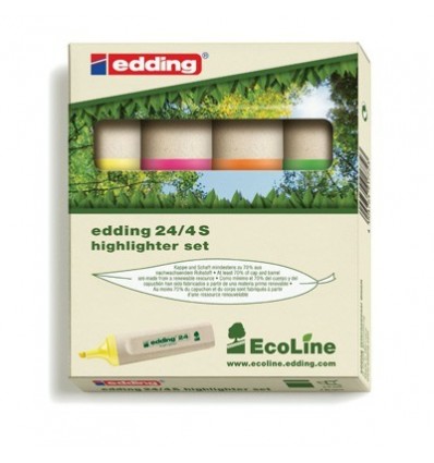 Набор текстовыделителей EDDING ECO E-24, скошенный наконечник, 1-5мм, 4 цвета