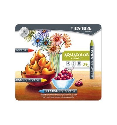 Восковые акварельные мелки Lyra Aquacolor, 24 цветов в металлической коробке 