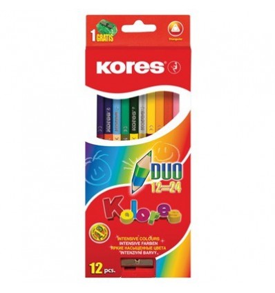 Карандаши двухсторонние цветные Kores Colores DUO, с точилкой, 12 штук - 24 цвета