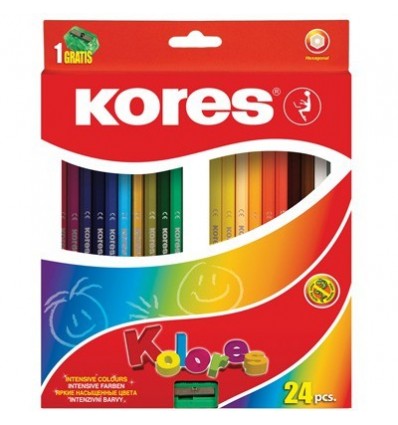 Карандаши цветные шестигранные Kores Kolores, 24 цвета с точилкой