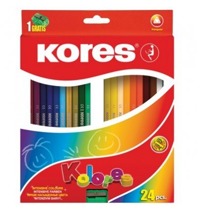 Карандаши цветные трехгранные Kores Kolores, 24 цвета с точилкой