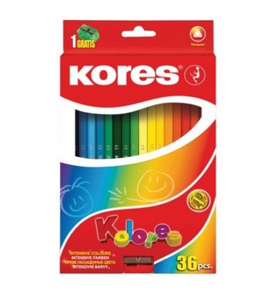 Карандаши цветные трехгранные Kores Kolores, 36 цветов с точилкой