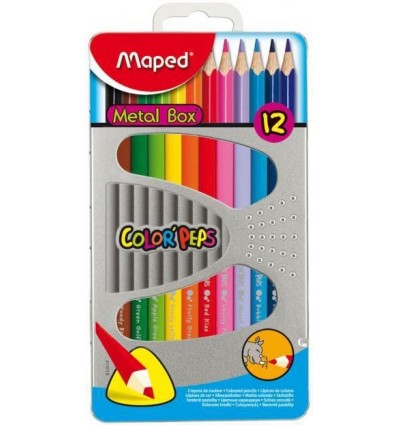 Карандаши цветные треугольные Maped COLOR PEPS, 12 цветов в металлической коробке