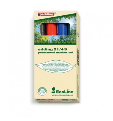 Набор перманентных маркеров EDDING E-21 EcoLine, круглый наконечник, 1,5-3 мм, 4 цвета