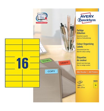 Этикетки универсальные Avery Zweckform 105x37мм, желтые, А4, 100листов, 1600 этикеток