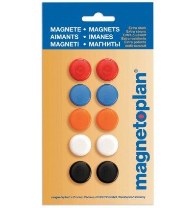 Магниты сигнальные Magnetoplan, диаметр 20мм, 10шт. в уп, разноцветные